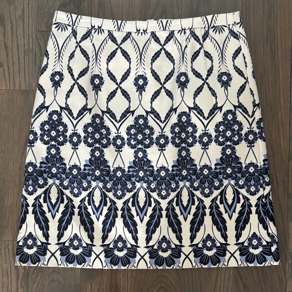 J. Crew Navy and White Patterned Pencil Skirt, Size 2